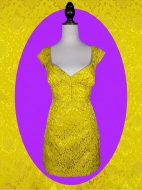 Urban Outfitters Coquette Regencycore Yellow Jacquard Keyhole Back  Mini Dress L